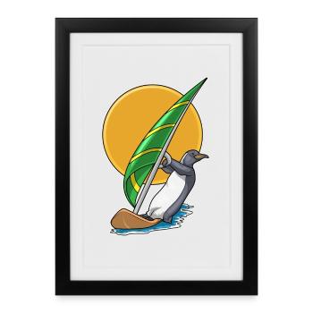 Été de planche de surf Penguin Windsurf - Affiche encadrée (27 × 37 cm) - noir - Devant