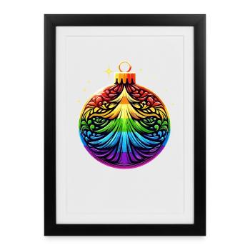 Boule de Noël arc-en-ciel avec ornement d’arbre de Noël - Affiche encadrée (27 × 37 cm) - noir - Devant