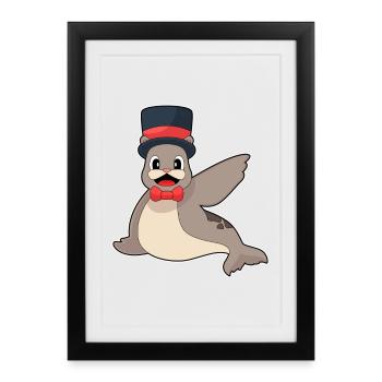 Phoque marié chapeau haut de forme mariage - Affiche encadrée (27 × 37 cm) - noir - Devant