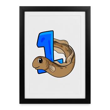 Numéro 1 Numéro Un - Motif Anguille Poissons - Affiche encadrée (27 × 37 cm) - noir - Devant