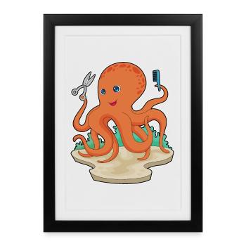 Octopus Coiffeur Ciseaux - Affiche encadrée (27 × 37 cm) - noir - Devant