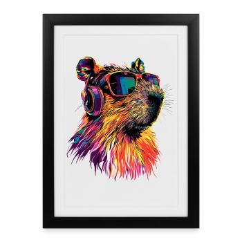 Capybara Sunglasses Colorful Popart Capybara - Framed poster (27 × 37 cm) - black - Front