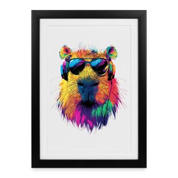 Capybara Sunglasses Colorful Popart Capybara - Framed poster (27 × 37 cm) - black - Front