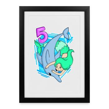 5ème Anniversaire Motif Dauphin - 5 ans - Affiche encadrée (27 × 37 cm) - noir - Devant