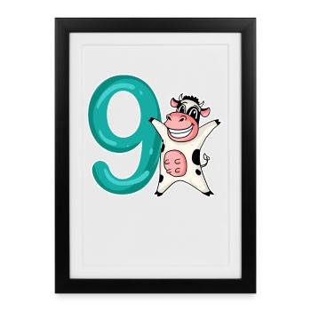 9th Birthday Motif Cow - 9 Years - Framed poster (27 × 37 cm) - black - Front
