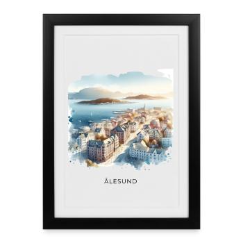 Ålesund Vue sur la ville Scandinavie Norvège Été - Affiche encadrée (27 × 37 cm) - noir - Devant