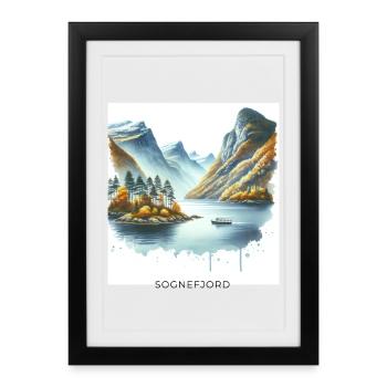 Sognefjord Automne Scandinavie Norvège Plaie naturelle - Affiche encadrée (27 × 37 cm) - noir - Devant