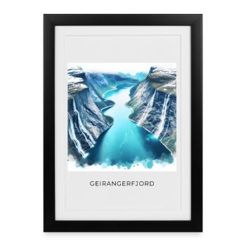Geirangerfjord Norvège Scandinavie Merveilles naturelles - Affiche encadrée (27 × 37 cm) - noir - Devant