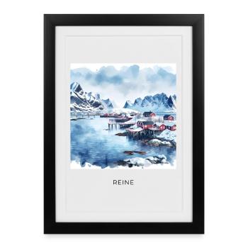 Reine Lofoten Winter Skandinavien Norwegen - Gerahmtes Poster (27 × 37 cm) - Schwarz - Vorne