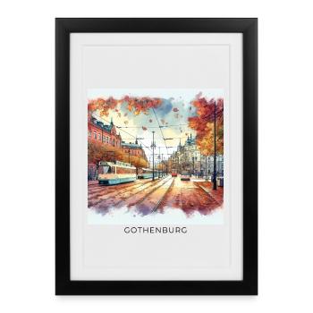 Automne Göteborg Scandinavie Suède Stad - Affiche encadrée (27 × 37 cm) - noir - Devant
