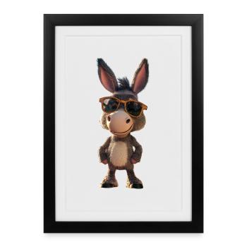Âne domestique Âne équitation Écurie Amour Mignon Âne - Affiche encadrée (27 × 37 cm) - noir - Devant