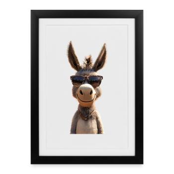 Âne domestique Âne équitation Écurie Amour Mignon Âne - Affiche encadrée (27 × 37 cm) - noir - Devant