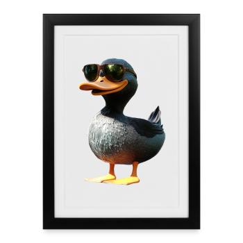 Canard, Canard colvert, Caneton, Caneton, , Canard - Affiche encadrée (27 × 37 cm) - noir - Devant
