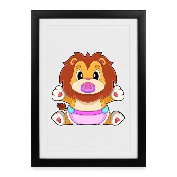 Lion Baby Pacifier - Framed poster (27 × 37 cm) - black - Front