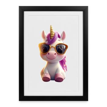 Einhorn Reiterin Ponyhof Pferde Reiten Einhörner - Gerahmtes Poster (27 × 37 cm) - Schwarz - Vorne