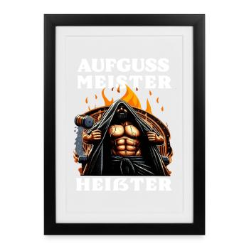Aufguss Meister Heisser - Maître du sauna - Affiche encadrée (27 × 37 cm) - noir - Devant