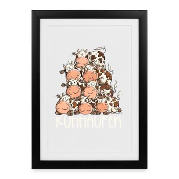 Drolliger Kuhhaufen I Kuh Kühe Rind Bauernhoftiere - Gerahmtes Poster (27 × 37 cm) - Schwarz - Vorne