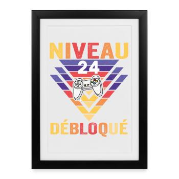 Level 24 Unlocked Gift 24 Year Old Gamer Geek Funny - Framed poster (27 × 37 cm) - black - Front