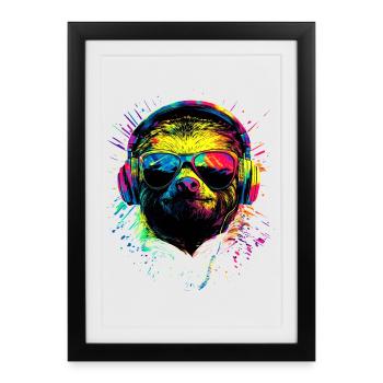 paresseux couleurs colorées pop art paresseux paresseux - Affiche encadrée (27 × 37 cm) - noir - Devant