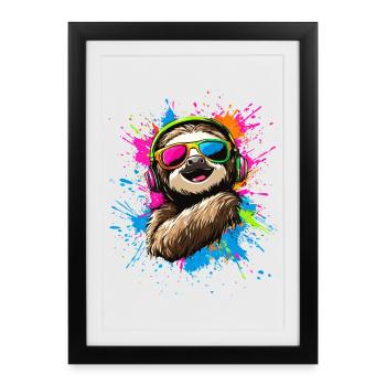 paresseux couleurs colorées pop art paresseux paresseux - Affiche encadrée (27 × 37 cm) - noir - Devant