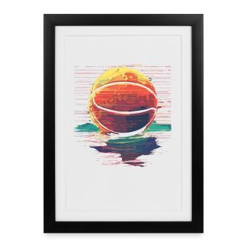 Ballon de basket Retrowave - Affiche encadrée (27 × 37 cm) - noir - Devant