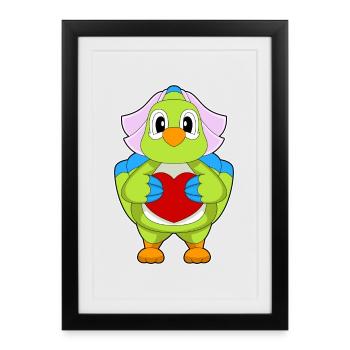 Perroquet Mariée Coeur Mariage - Affiche encadrée (27 × 37 cm) - noir - Devant