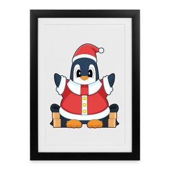 Pingouin Noël Père Noël - Affiche encadrée (27 × 37 cm) - noir - Devant