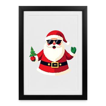 Cooler Weihnachtsmann mit Sonnenbrille Spaß Weihnachten Urlaub - Gerahmtes Poster (27 × 37 cm) - Schwarz - Vorne