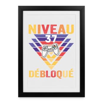 Level 37 Unlocked Gift 37 Years Gamer Geek Funny - Framed poster (27 × 37 cm) - black - Front