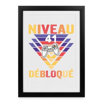 Level 41 Unlocked Gift 41 Year Old Gamer Geek Funny - Framed poster (27 × 37 cm) - black - Front