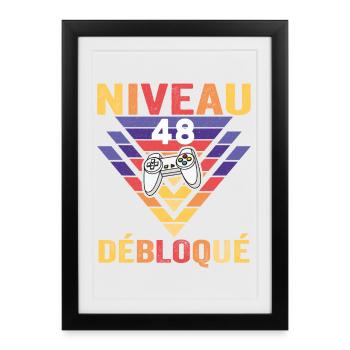 Level 48 Unlocked Gift 48 Years Gamer Geek Funny - Framed poster (27 × 37 cm) - black - Front