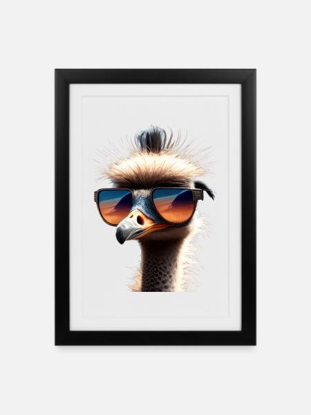 Strauss Vogel Strauß Großer Emu Laufvogel Sträuße - Gerahmtes Poster (27 × 37 cm) - Schwarz