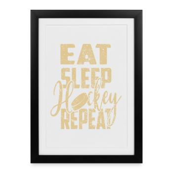 Eat Sleep Hockey Repeat - Framed poster (27 × 37 cm) - black - Front