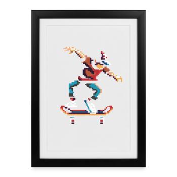 Skateur Pixel Art - Affiche encadrée (27 × 37 cm) - noir - Devant