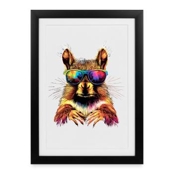 Squirrel Headphones Colorful Pop Art DJ Squirrel - Framed poster (27 × 37 cm) - black - Front