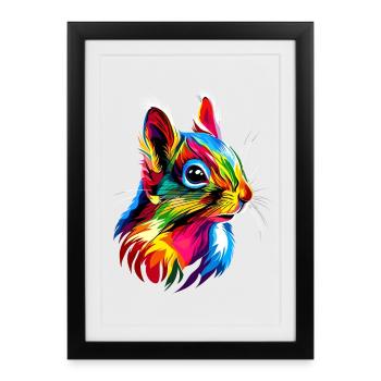 Squirrel Headphones Colorful Pop Art DJ Squirrel - Framed poster (27 × 37 cm) - black - Front