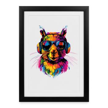 Squirrel Headphones Colorful Pop Art DJ Squirrel - Framed poster (27 × 37 cm) - black - Front