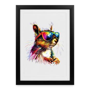 Squirrel Headphones Colorful Pop Art DJ Squirrel - Framed poster (27 × 37 cm) - black - Front