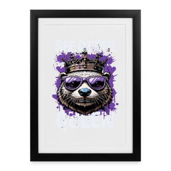 Voir Otter Queen – Loutre avec couronne et lunettes de soleil - Affiche encadrée (27 × 37 cm) - noir - Devant