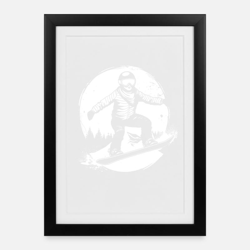 Dessin de snowboarder - Affiche encadrée (27 × 37 cm) - noir