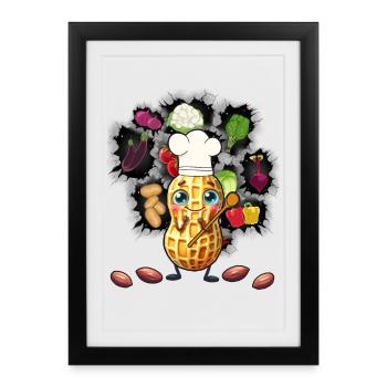 Cacahuètes Cuisiniers Cuisiniers Cuisiniers Légumes Végétarien - Affiche encadrée (27 × 37 cm) - noir - Devant