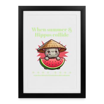 Hippopotame à la pastèque - Affiche encadrée (27 × 37 cm) - noir - Devant