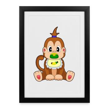 Affe Baby Lätzchen Schnuller - Gerahmtes Poster (27 × 37 cm) - Schwarz - Vorne