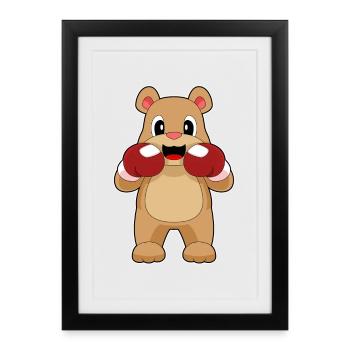 Bär Boxer Boxhandschuhe Boxen - Gerahmtes Poster (27 × 37 cm) - Schwarz - Vorne
