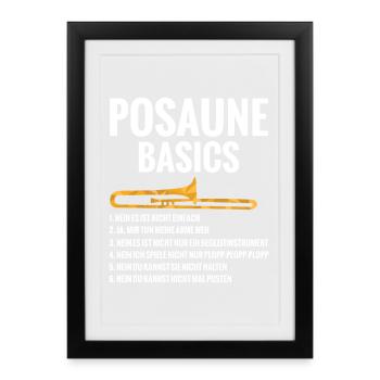 Posaune Basics Regeln Blaskapelle Blasmusik - Gerahmtes Poster (27 × 37 cm) - Schwarz - Vorne