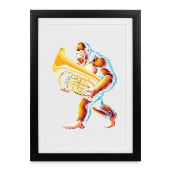 Yeti Gorilla avec euphonium - Affiche encadrée (27 × 37 cm) - noir - Devant