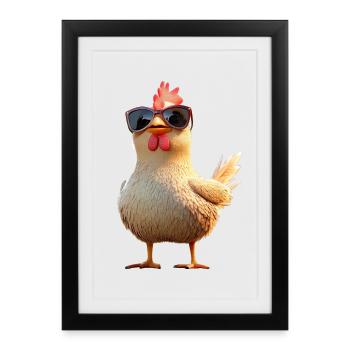 Poulet Poulet Poule Ferme Fermier Poulets mignons - Affiche encadrée (27 × 37 cm) - noir - Devant