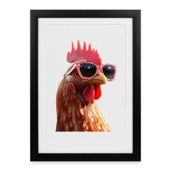 Poulet Poulet Poule Ferme Fermier Poulets mignons - Affiche encadrée (27 × 37 cm) - noir - Devant
