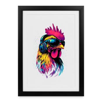 Poulet Poulet Poule Ferme Fermier Poulets mignons - Affiche encadrée (27 × 37 cm) - noir - Devant