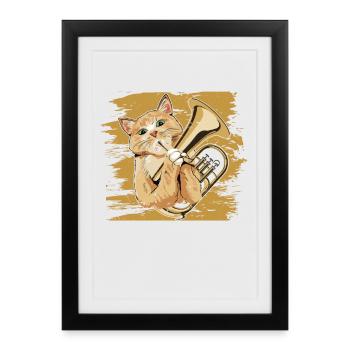 Euphonium jouant chat dans le style rétro - Affiche encadrée (27 × 37 cm) - noir - Devant